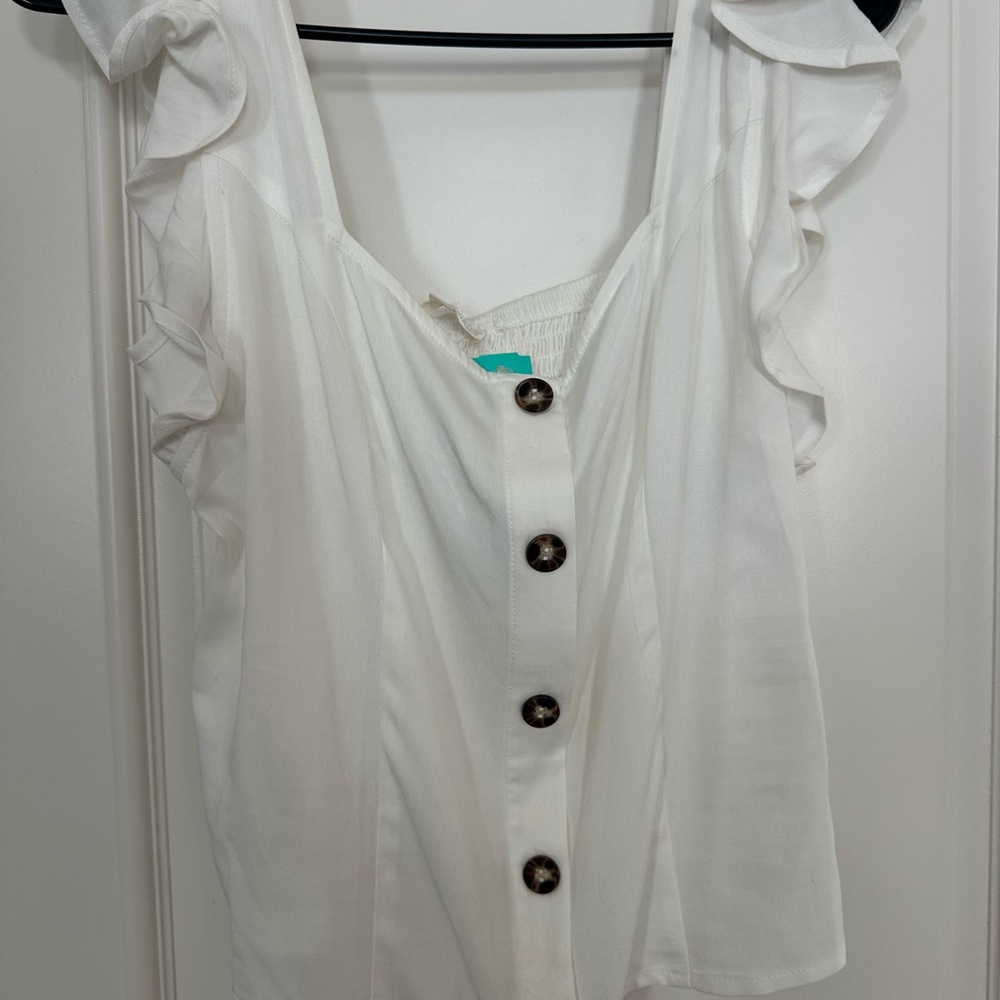 White Ruffled Button-Down Women's Top